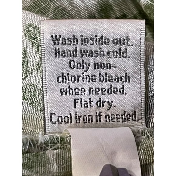 LC Lauren Conrad Blouse Womens L Lightweight Green & Cream Peasant Top - Picture 8 of 12